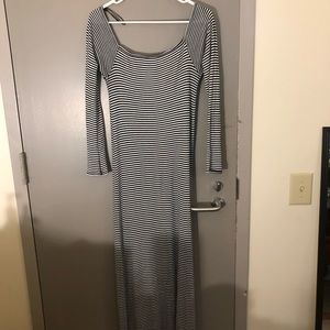 Black/white striped off the shoulder maxi dress